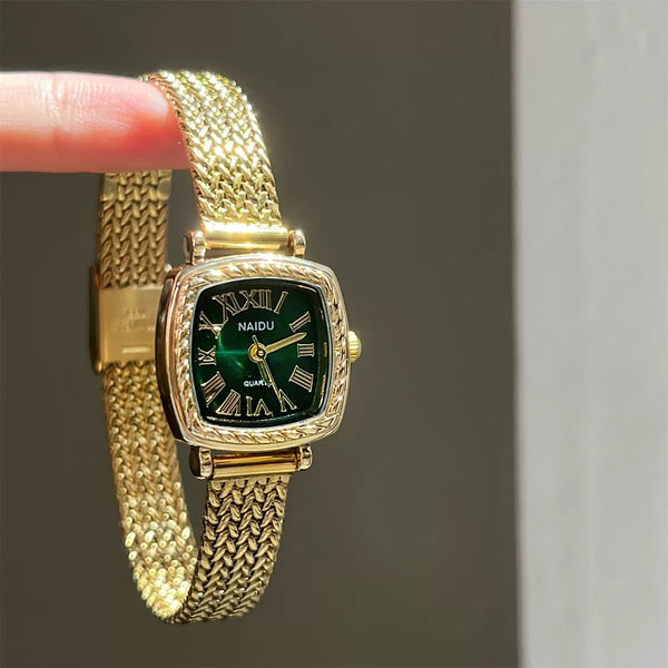 Green Dial Square Gold Watch