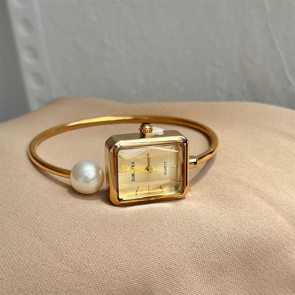 Pearl Bracelet Gold Plated Women's Watch