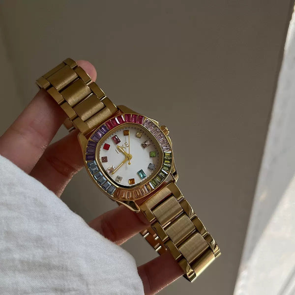 Square Shape Gold Plated Diamond Watch