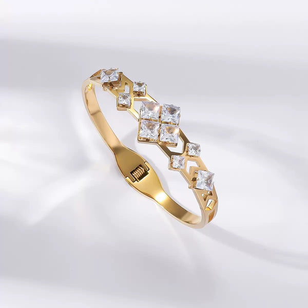 18K Gold Filled Over Stainless Steel Bangle With Cubic Zircon