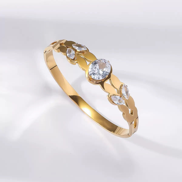 18K Gold Filled Over Stainless Steel Bangle With Cubic Zircon