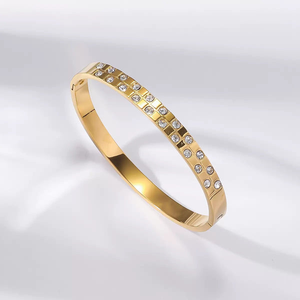 18K Gold Filled Over Stainless Steel Bangle With Cubic Zircon