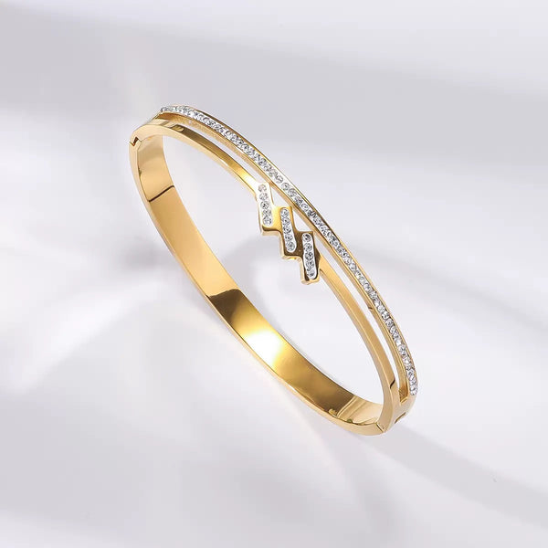 18K Gold Filled Over Stainless Steel Bangle With Cubic Zircon