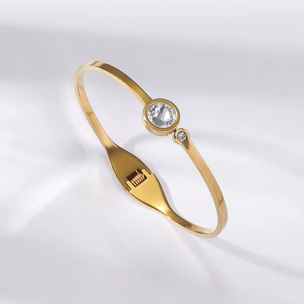 18K Gold Filled Over Stainless Steel Bangle With Cubic Zircon