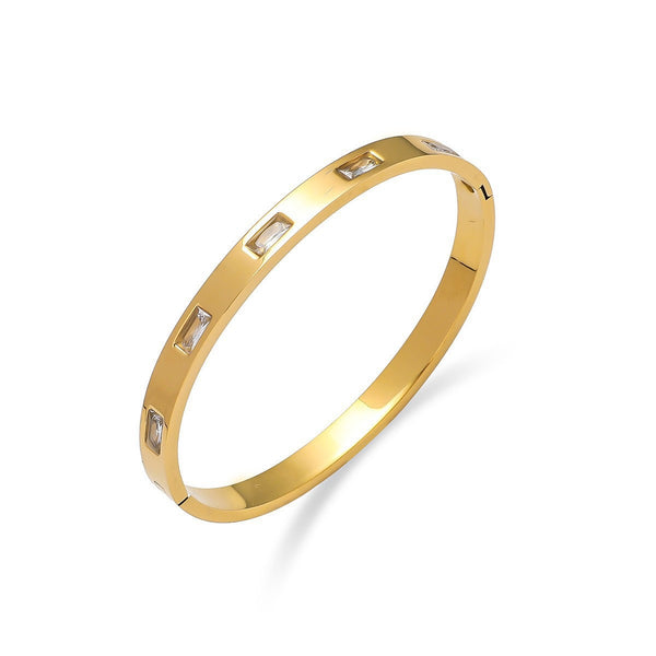 18K Gold Filled Over Stainless Steel Bangle With Cubic Zircon