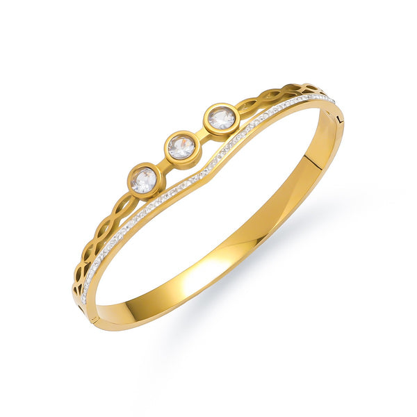 18K Gold Filled Over Stainless Steel Bangle With Cubic Zircon