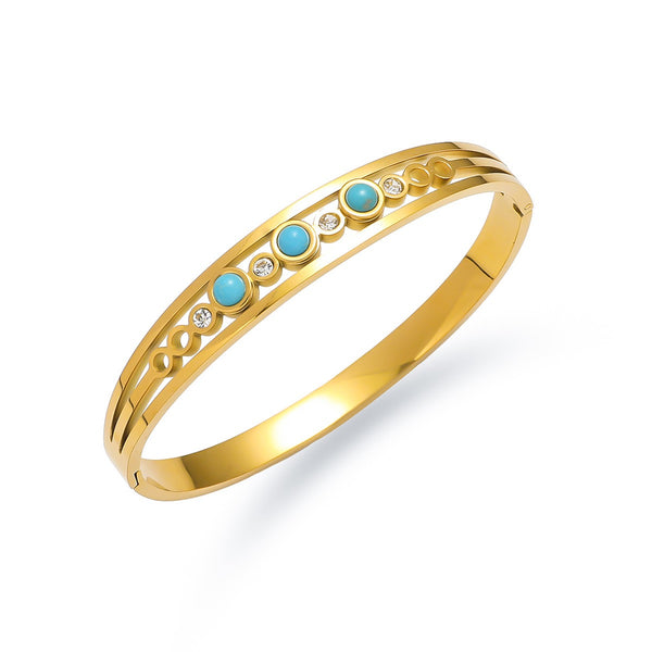 18K Gold Filled Over Stainless Steel Bangle With Turqouise