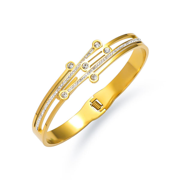 18K Gold Filled Over Stainless Steel Bangle With Cubic Zircon