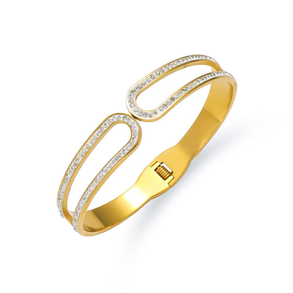 18K Gold Filled Over Stainless Steel Bangle With Cubic Zircon