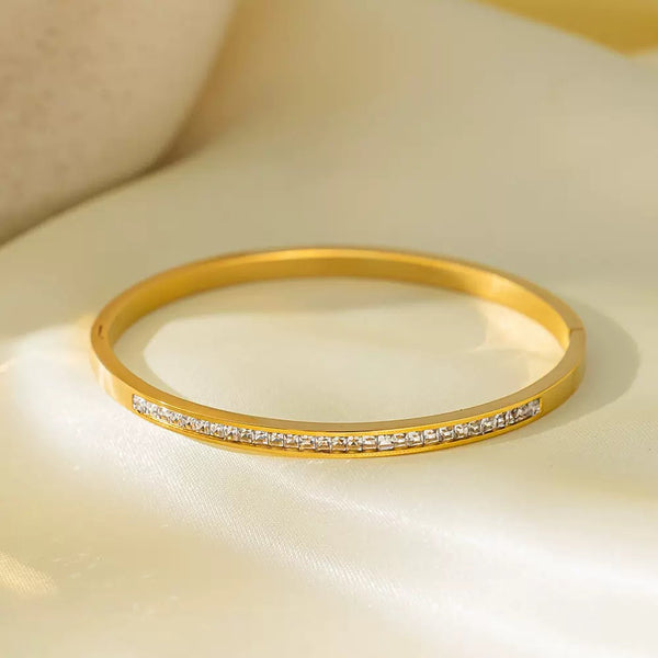 18K Gold Filled Over Stainless Steel Bangle With Cubic Zircon