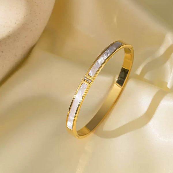 18K Gold Filled Over Stainless Steel Bangle With Cubic Zircon