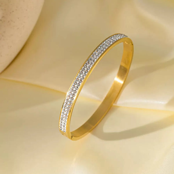 18K Gold Filled Over Stainless Steel Bangle With Cubic Zircon
