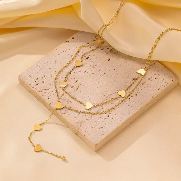 Double-Layered Heart 18K Gold Filled Over Stainless Steel Necklace