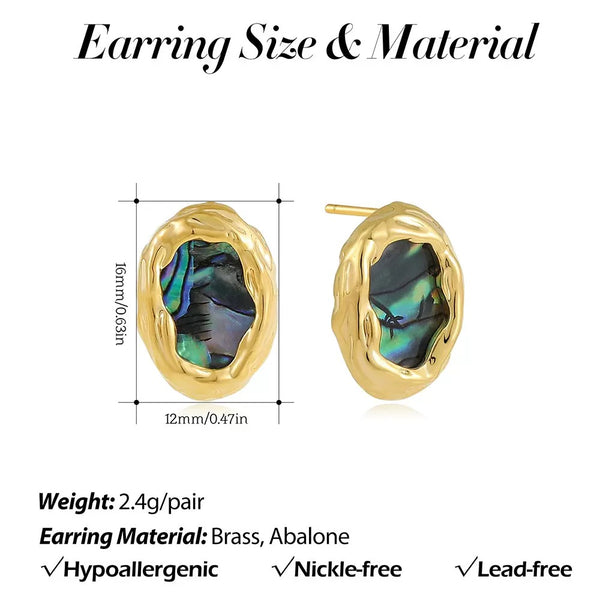 Geometric Shape 18K Gold Filled Abalone Shell Pattern Ear Studs