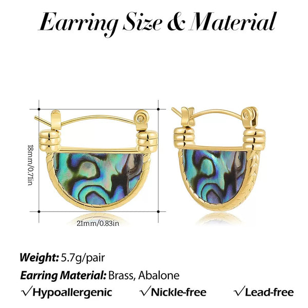 18K Gold Filled Abalone Shell Pattern Hoop Earrings