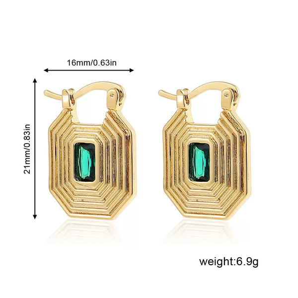 Shiny Zircon Geometric 18K Gold Filled over Brass Hoop Earrings