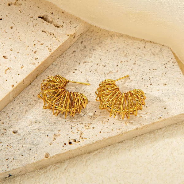 Retro Style Moon Shaped 18K Gold Filled Ear Studs