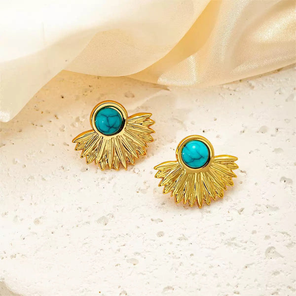 Nature Turquoise Classic 18K Gold Filled Ear Studs