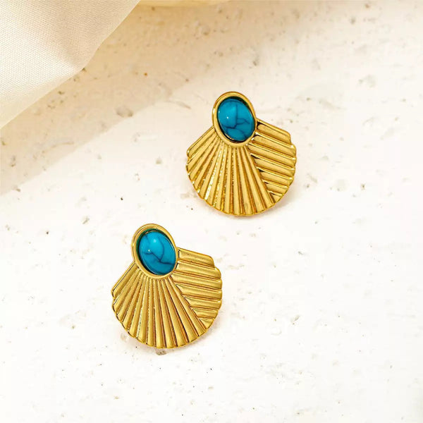 Nature Turquoise Classic 18K Gold Filled Ear Studs