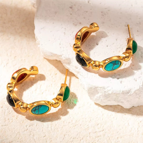 CC Shaped Multicolor 18K Gold Filled Ear Studs With Pearl