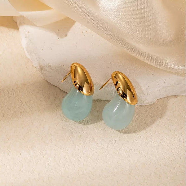 Blue Resin Water Drop 18K Gold Filled Ear Studs