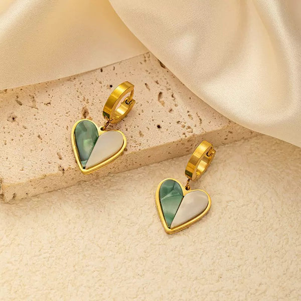 Green Heart Shape 18K Gold Filled Huggies