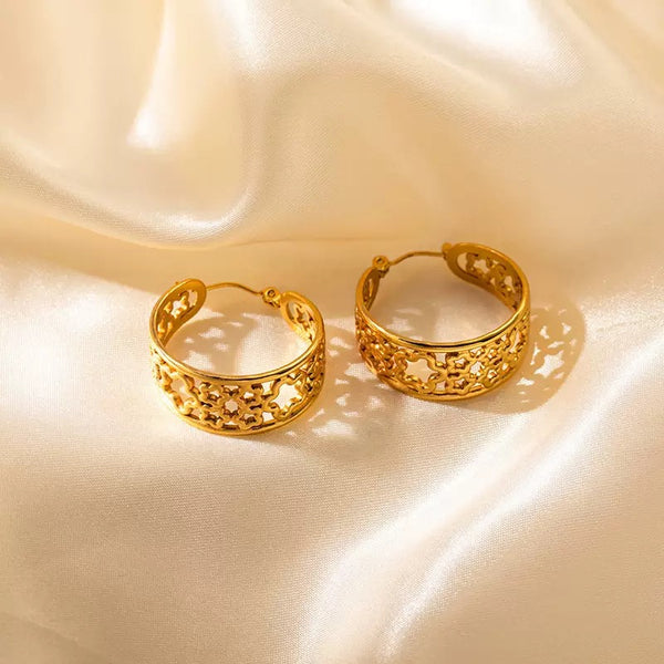 Hollowed Elegant 18K Gold Filled Huggies