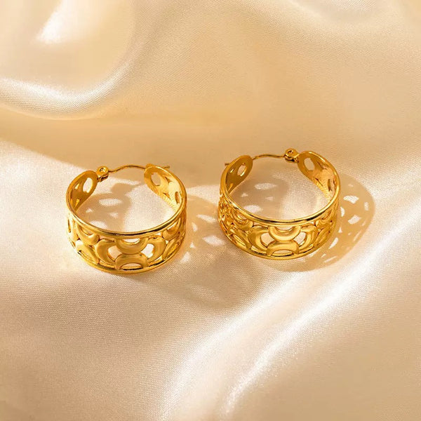 Hollowed Elegant 18K Gold Filled Huggies