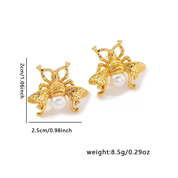 Bee Shaped 18K Gold Filled Ear Studs With Pearl