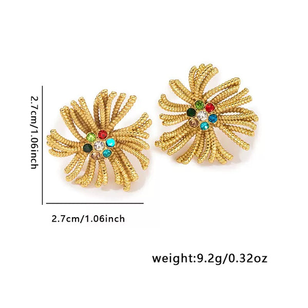 Multicolor 18K Gold Filled Ear Studs With Cubic Zircon