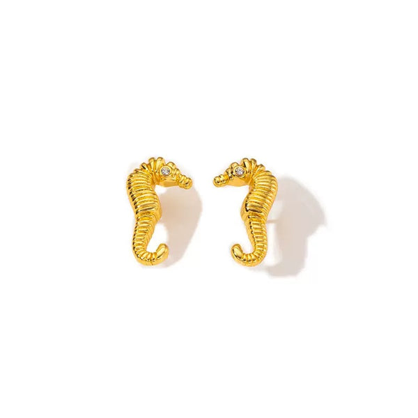 Seahorse Shaped 18K Gold Filled Ear Studs With Cubic Zircon
