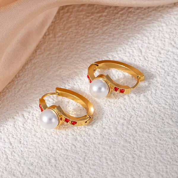 Dainty 18K Gold Filled Huggies With Pearl, Cubic Zircon
