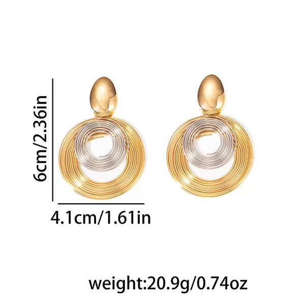 Two Tone Dangle Earrings 18K Gold Filled Ear Studs
