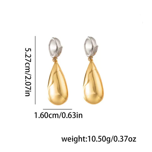 Two Tone Dangle Earrings 18K Gold Filled Ear Studs