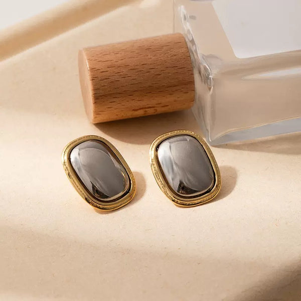 Two Tone Chunky Earrings 18K Gold Filled Ear Studs