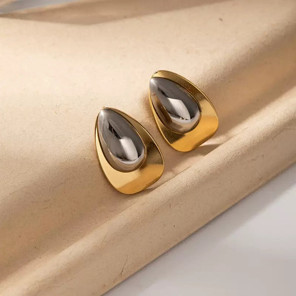 Two Tone Chunky Earrings 18K Gold Filled Ear Studs
