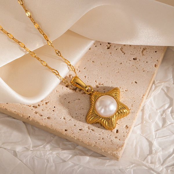 Pearl 18K Gold Filled Over Stainless Steel Necklace