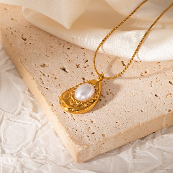 Pearl 18K Gold Filled Over Stainless Steel Necklace
