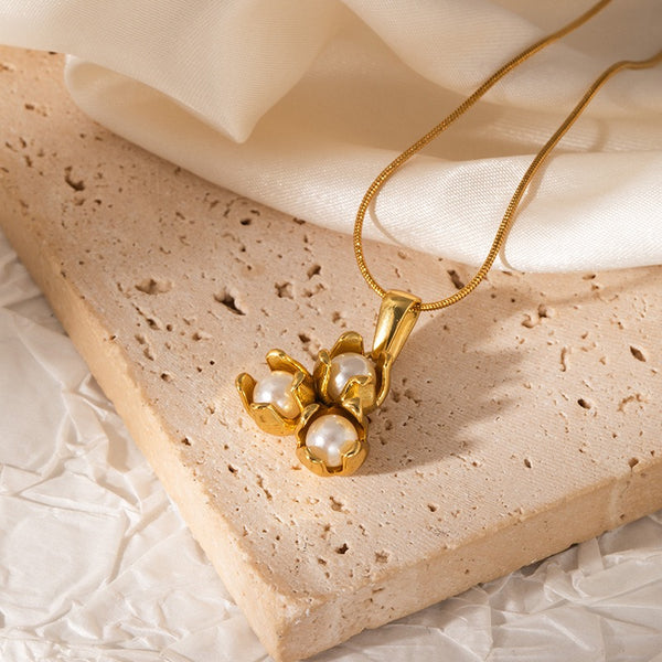 Pearl 18K Gold Filled Over Stainless Steel Necklace