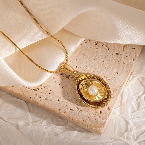 Pearl 18K Gold Filled Over Stainless Steel Necklace