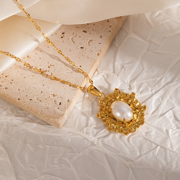 Pearl 18K Gold Filled Over Stainless Steel Necklace