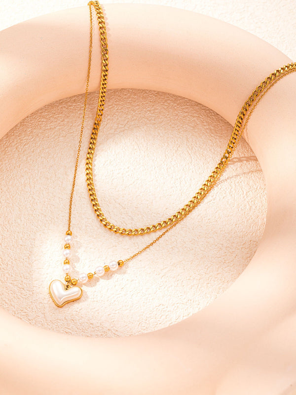 Double Layered Pearl 18K Gold Filled Over Stainless Steel Necklace