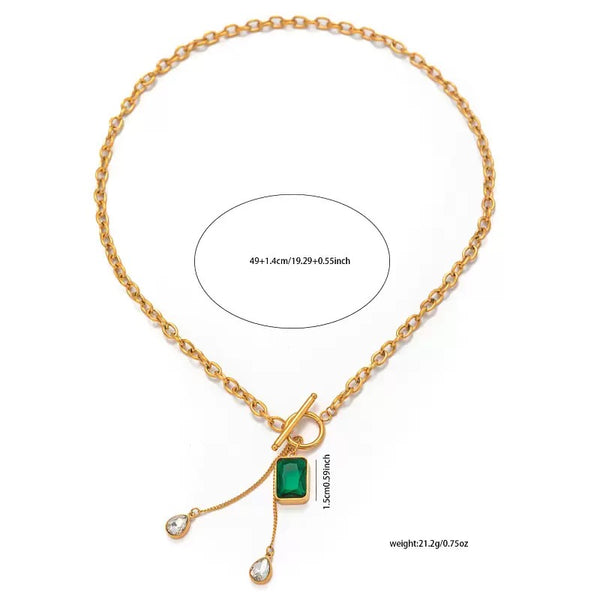 Emerald 18K Gold Filled Over Stainless Steel Necklace
