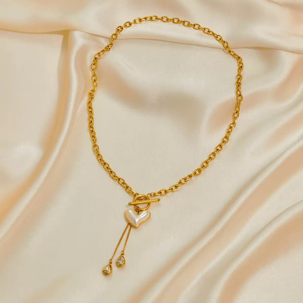 Pearl Heart 18K Gold Filled Over Stainless Steel Necklace