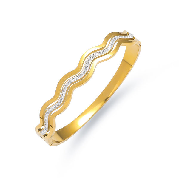 18K Gold Filled Over Stainless Steel Bangle With Cubic Zircon
