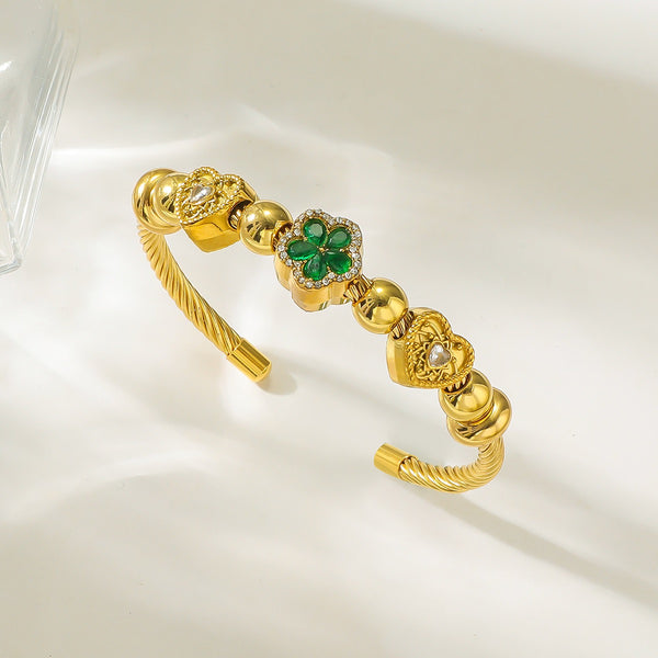 18K Gold Filled Over Stainless Steel Bangle With Cubic Zircon