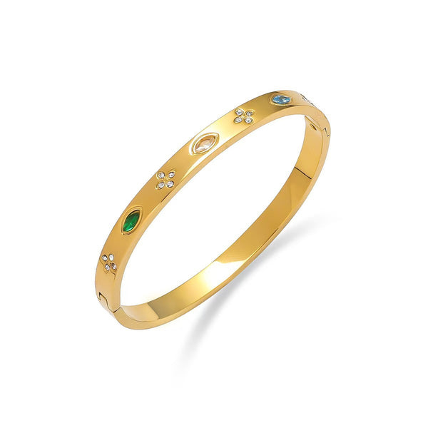 Multicolor 18K Gold Filled Over Stainless Steel Bangle With Cubic Zircon