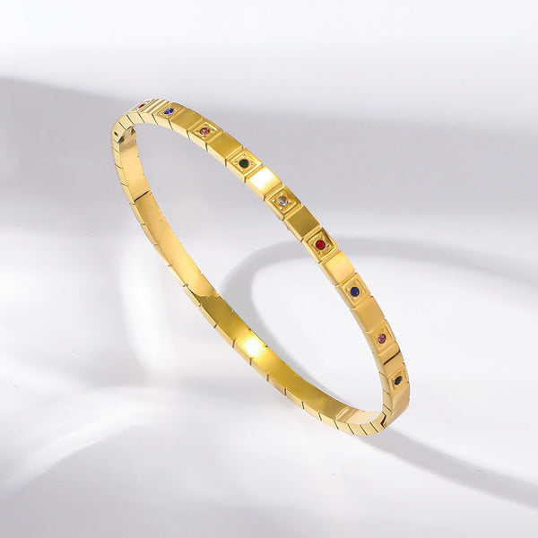 Multicolor 18K Gold Filled Over Stainless Steel Bangle With Cubic Zircon