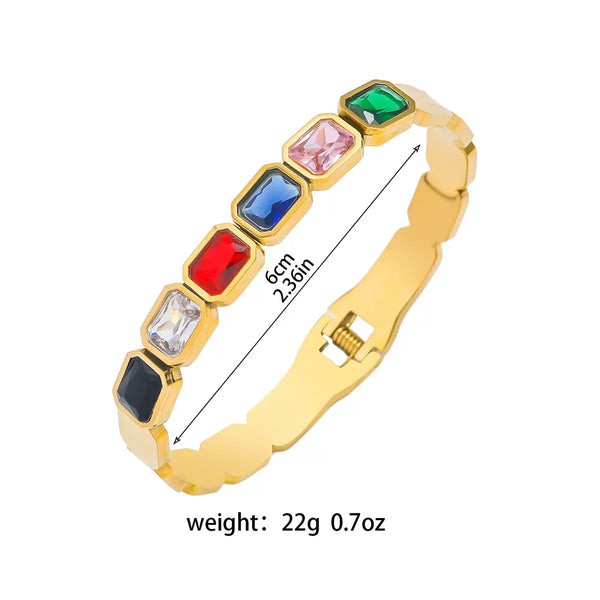 Multicolor 18K Gold Filled Over Stainless Steel Bangle With Cubic Zircon