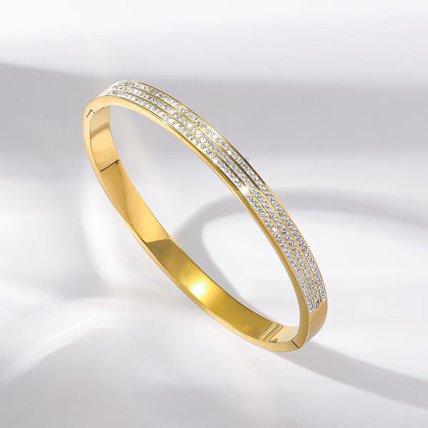 18K Gold Filled Over Stainless Steel Bangle With Cubic Zircon